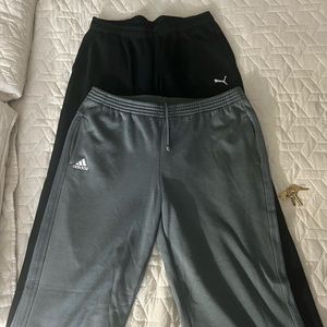 Adidas and puma sweat pants.